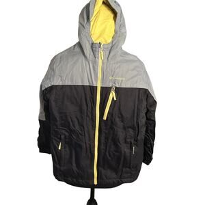 Columbia Youth Small Hooded Jacket With Pockets Gray and Yellow- Size S Small